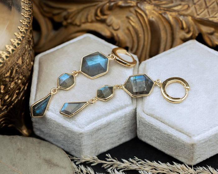 GEO COLLECTION - 18K GOLD VERMEIL TRIPLE DANGLE EARRINGS FEATURING LABRADORITE - BY JORGE REVILLA-Staghead Designs