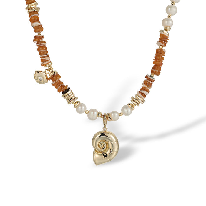 Gerhild Orange Nautilus Pearl Natural Stone Necklace