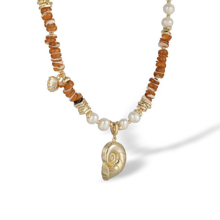 Gerhild Orange Nautilus Pearl Natural Stone Necklace