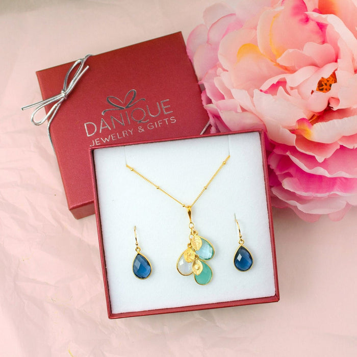 Gift for Mom: Birthstone Initial Necklace & Earrings Set [TCSWLV]
