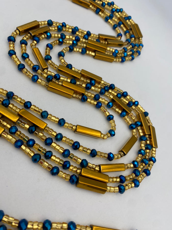 Gold & Blue crystal| Multicolored | WaistBead | Crystal Waist Bead | Tie On | 45” -50”