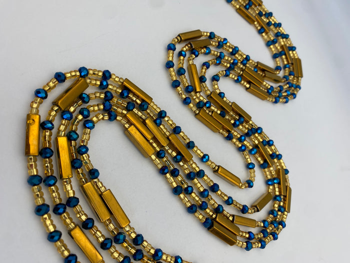 Gold & Blue crystal| Multicolored | WaistBead | Crystal Waist Bead | Tie On | 45” -50”