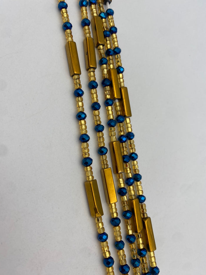 Gold & Blue crystal| Multicolored | WaistBead | Crystal Waist Bead | Tie On | 45” -50”