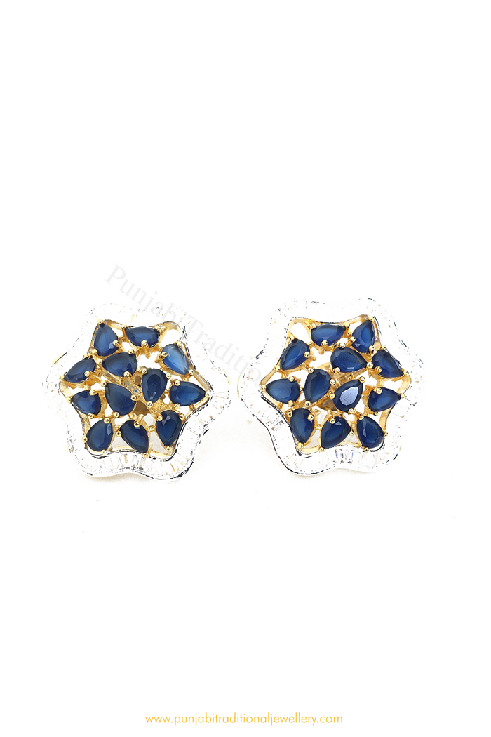 Gold Finished Blue AD Studs By PTJ