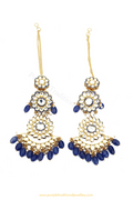 Gold Finished Blue Kundan Earrings By PTJ