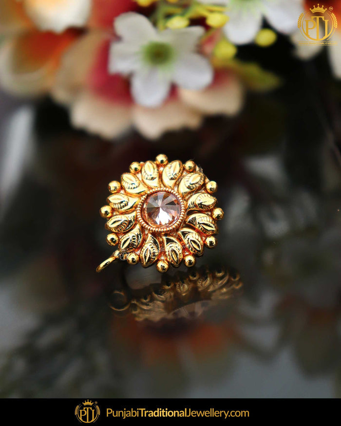 Gold Finished Champagne Stone Without hole Nose Pin| Punjabi Traditional Jewellery Exclusive