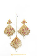 Gold Finished Earrings & Tikka Set by PTJ