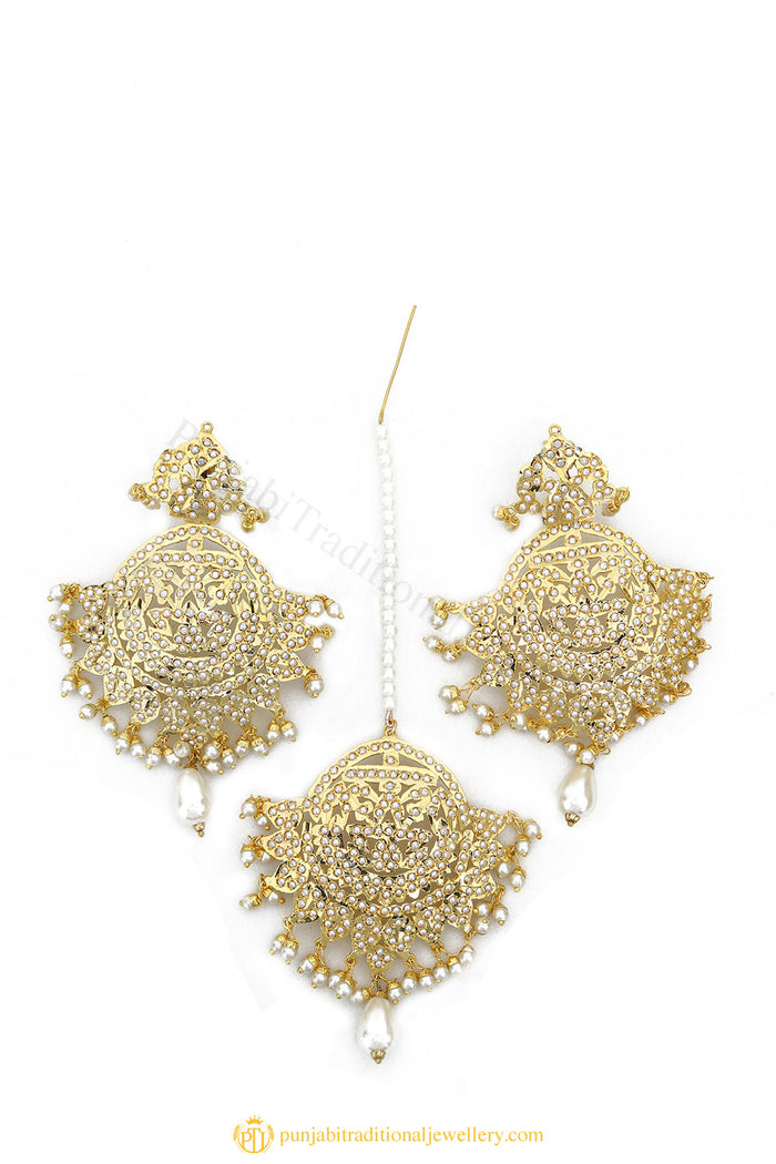 Gold Finished Earrings & Tikka Set by PTJ