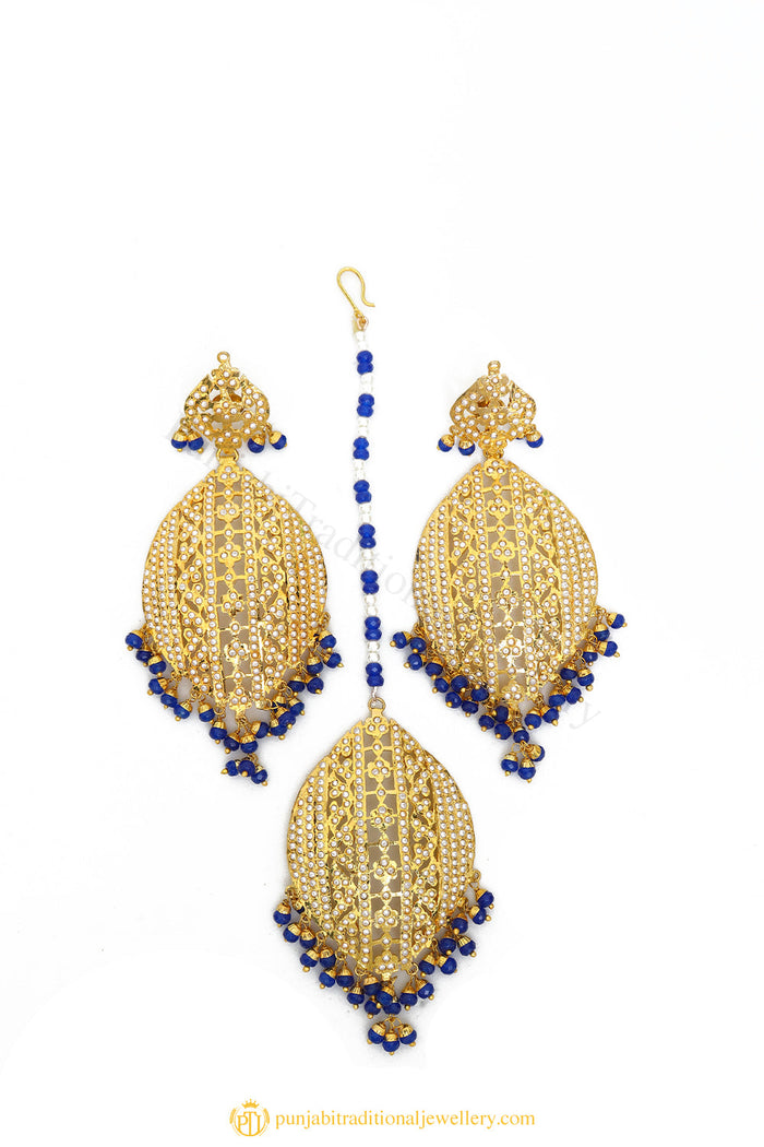 Gold Finished Earrings & Tikka Set by PTJ