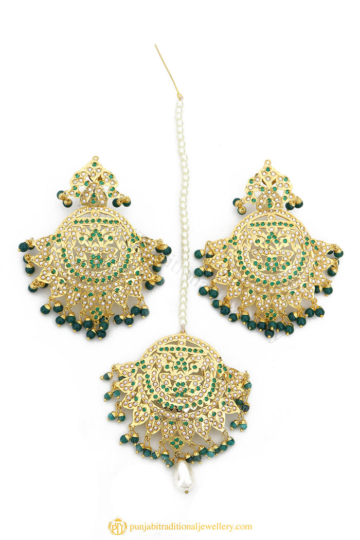 Gold Finished Earrings & Tikka Set by PTJ