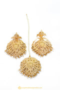 Gold Finished Earrings & Tikka Set by PTJ