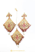 Gold Finished Earrings & Tikka Set by PTJ