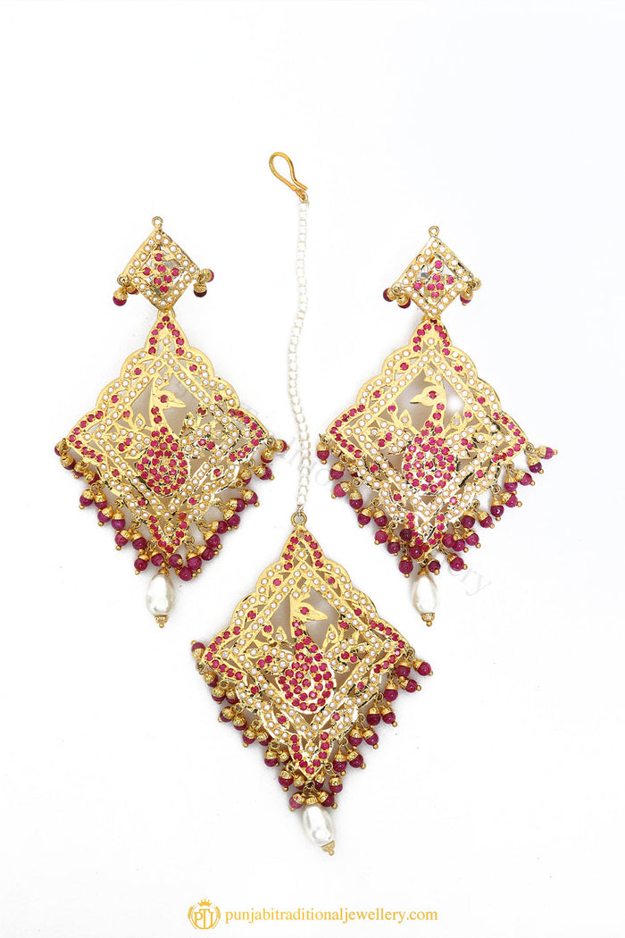 Gold Finished Earrings & Tikka Set by PTJ