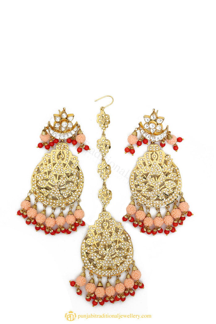 Gold Finished Earrings & Tikka Set by PTJ