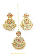 Gold Finished Earrings & Tikka Set by PTJ