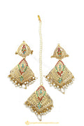 Gold Finished Earrings & Tikka Set by PTJ