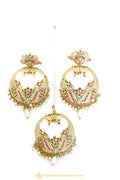 Gold Finished Earrings & Tikka Set by PTJ