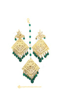 Gold Finished Earrings & Tikka Set by PTJ