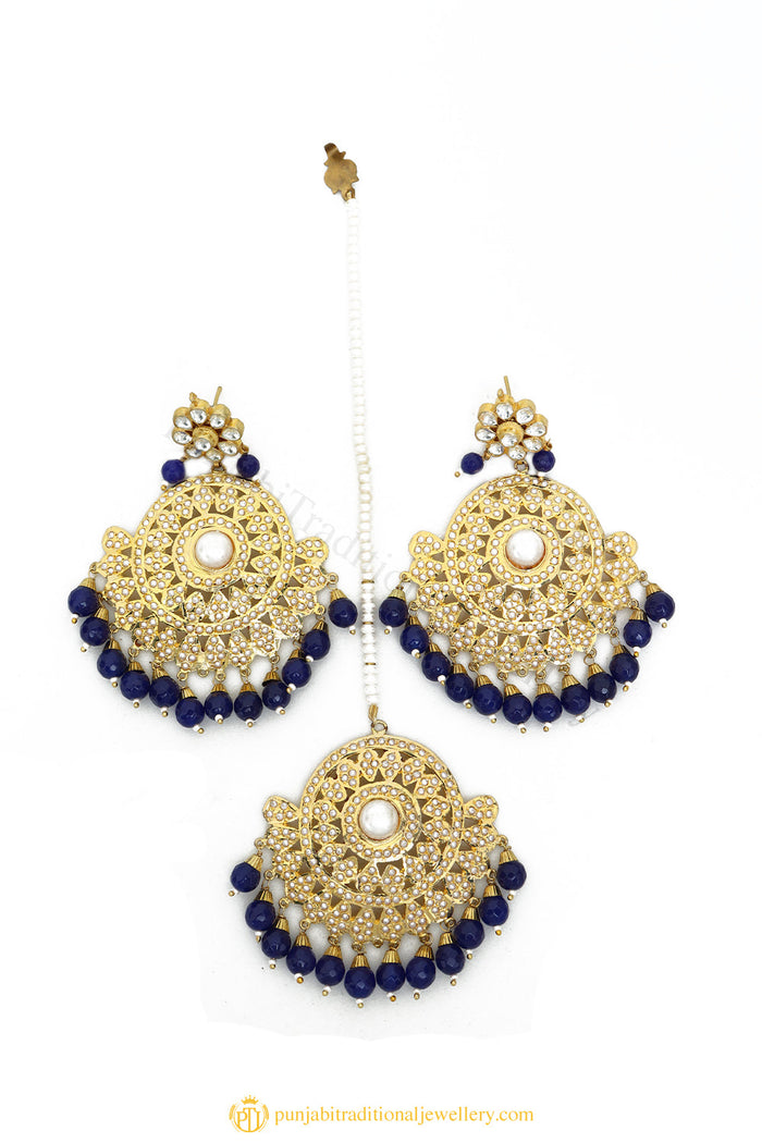 Gold Finished Earrings & Tikka Set by PTJ