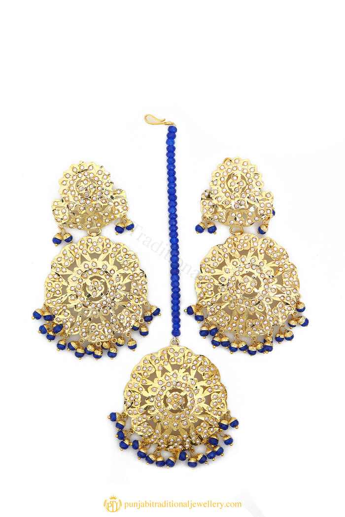 Gold Finished Earrings & Tikka Set by PTJ