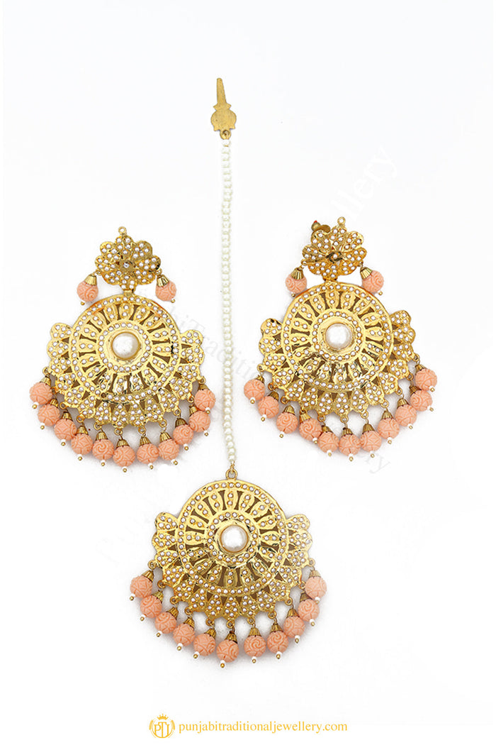 Gold Finished Earrings & Tikka Set by PTJ