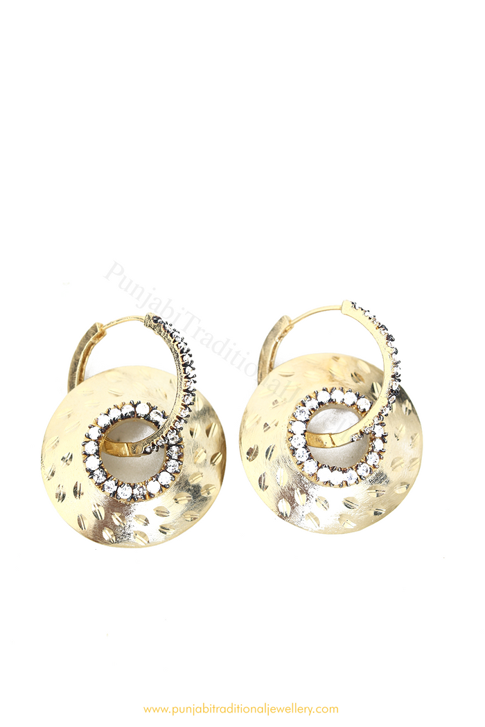 Gold Finished Emerald AD Bali Earrings By PTJ