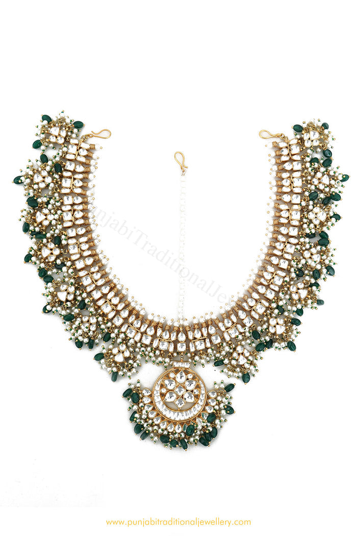 Gold Finished Emerald Kundan Matha Patti By PTJ Exclusive