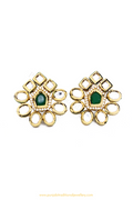 Gold Finished Emerald Kundan Studs By PTJ