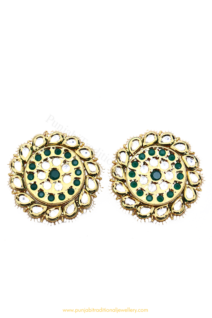 Gold Finished Emerald Kundan Studs By PTJ