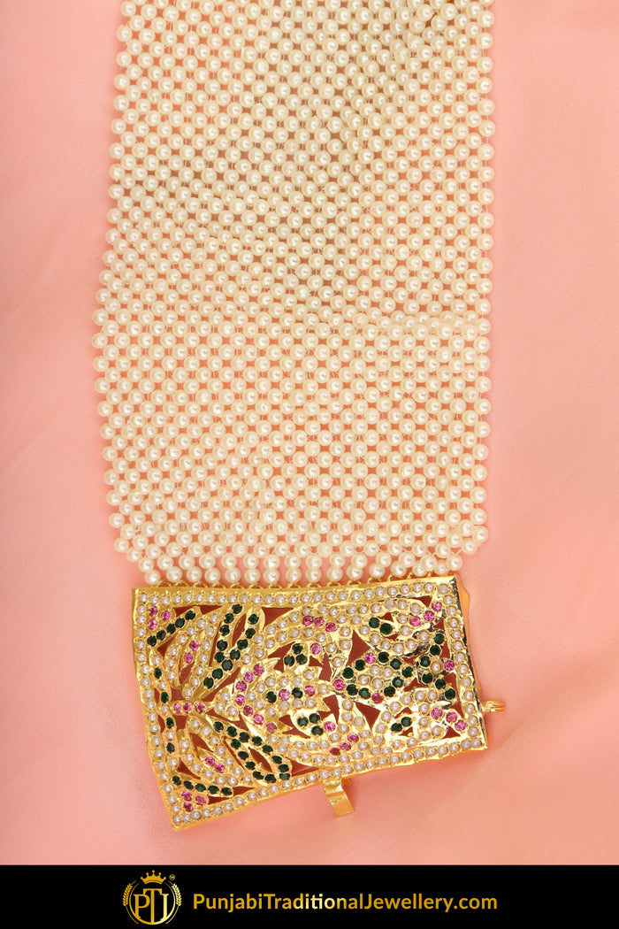 Gold Finished Emerald Rubby Jadau Bracelet | Punjabi Traditional Jewellery Exclusive