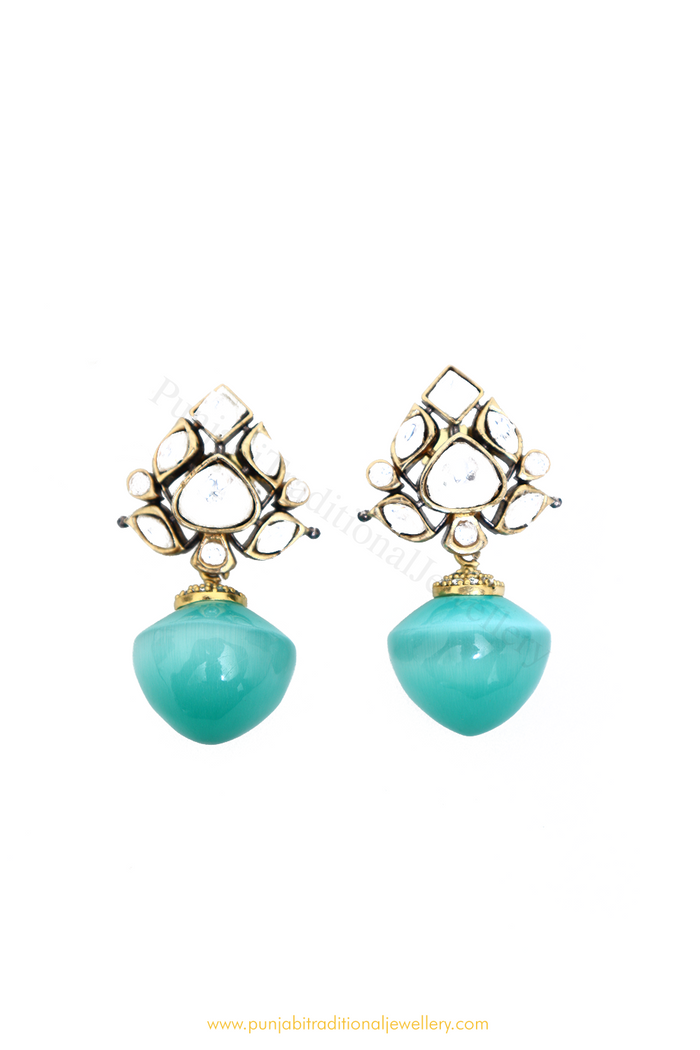 Gold Finished Firoza Studs By PTJ