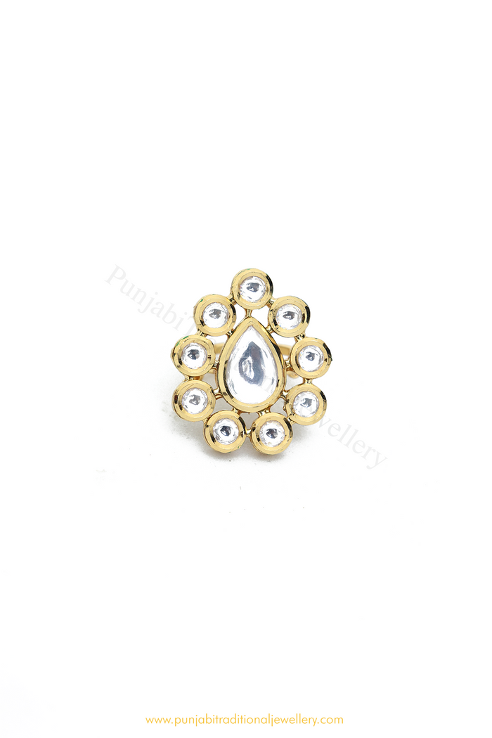 Gold Finished Kundan Ring By PTJ
