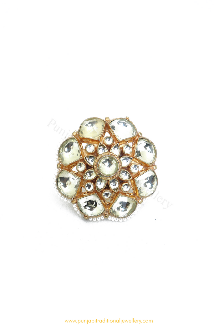 Gold Finished Kundan Ring By PTJ
