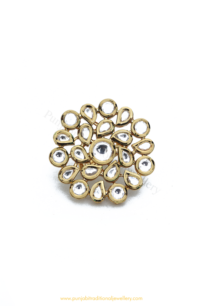 Gold Finished Kundan Ring By PTJ
