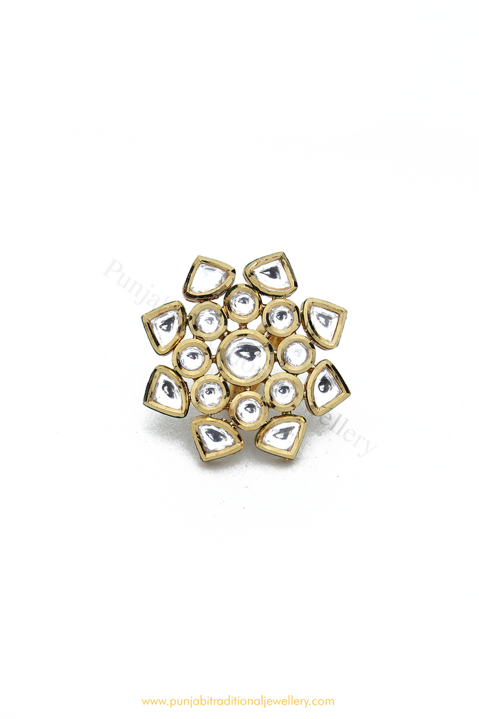 Gold Finished Kundan Ring By PTJ