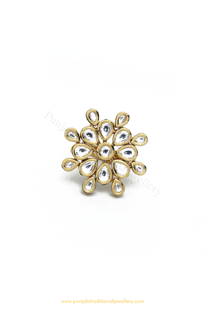 Gold Finished Kundan Ring By PTJ
