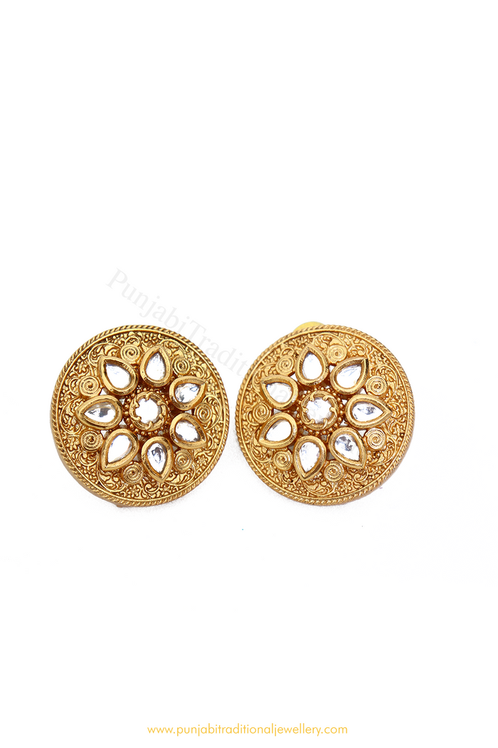 Gold Finished Kundan Studs By PTJ