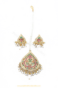 Gold Finished Navratan Jadau Studs & Tikka Set By PTJ
