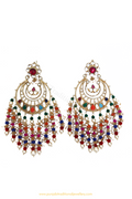 Gold Finished Navratan Kundan Earrings By PTJ