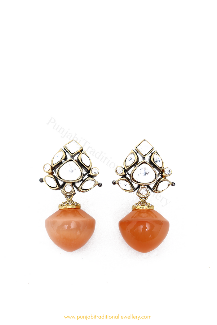 Gold Finished Orange Studs By PTJ