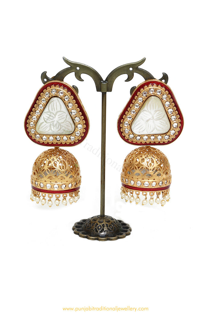 Gold Finished Pearl Earrings by PTJ