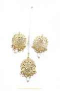 Gold Finished Pearl Jadau Studs & Tikka Set By PTJ