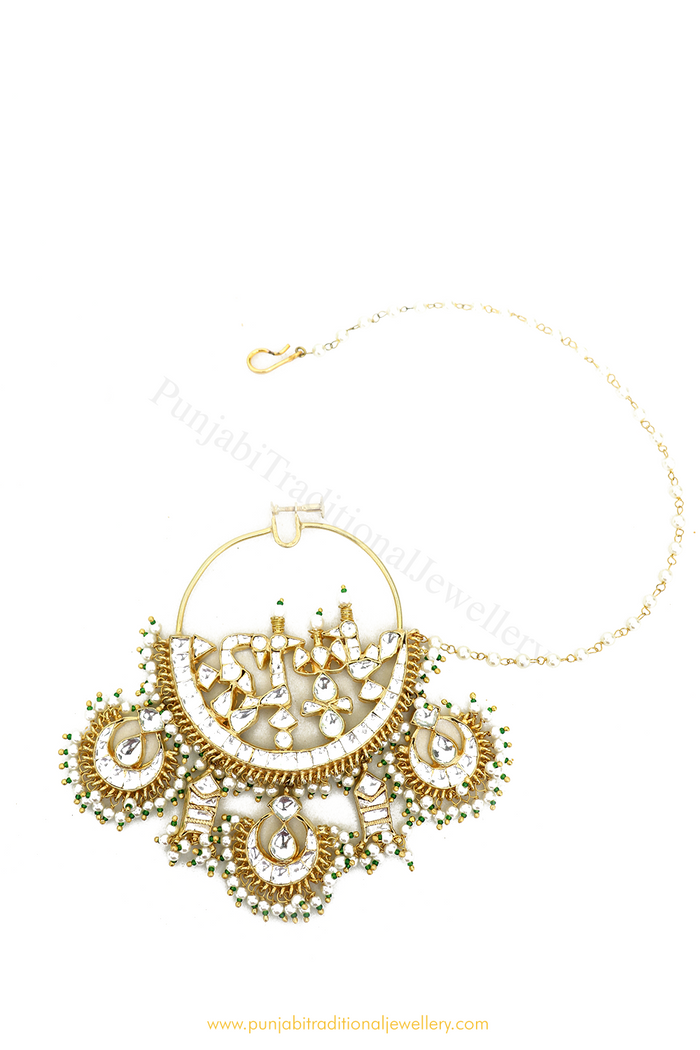 Gold Finished Pearl Kundan Nath By PTJ