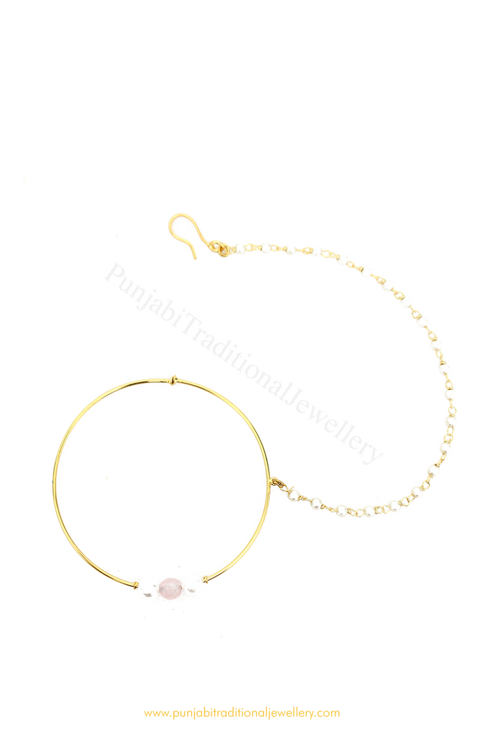 Gold Finished Plain Pink Nath By PTJ