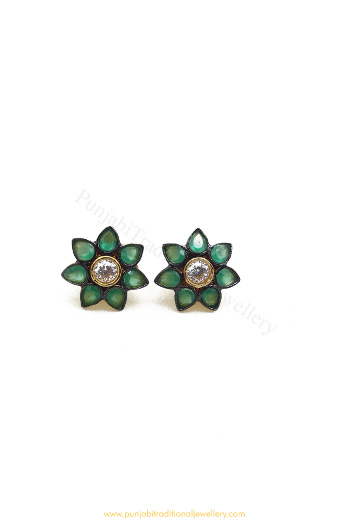 Gold Finished Polki Studs By PTJ
