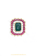 Gold Finished Rubby Emerald Kundan Ring By PTJ