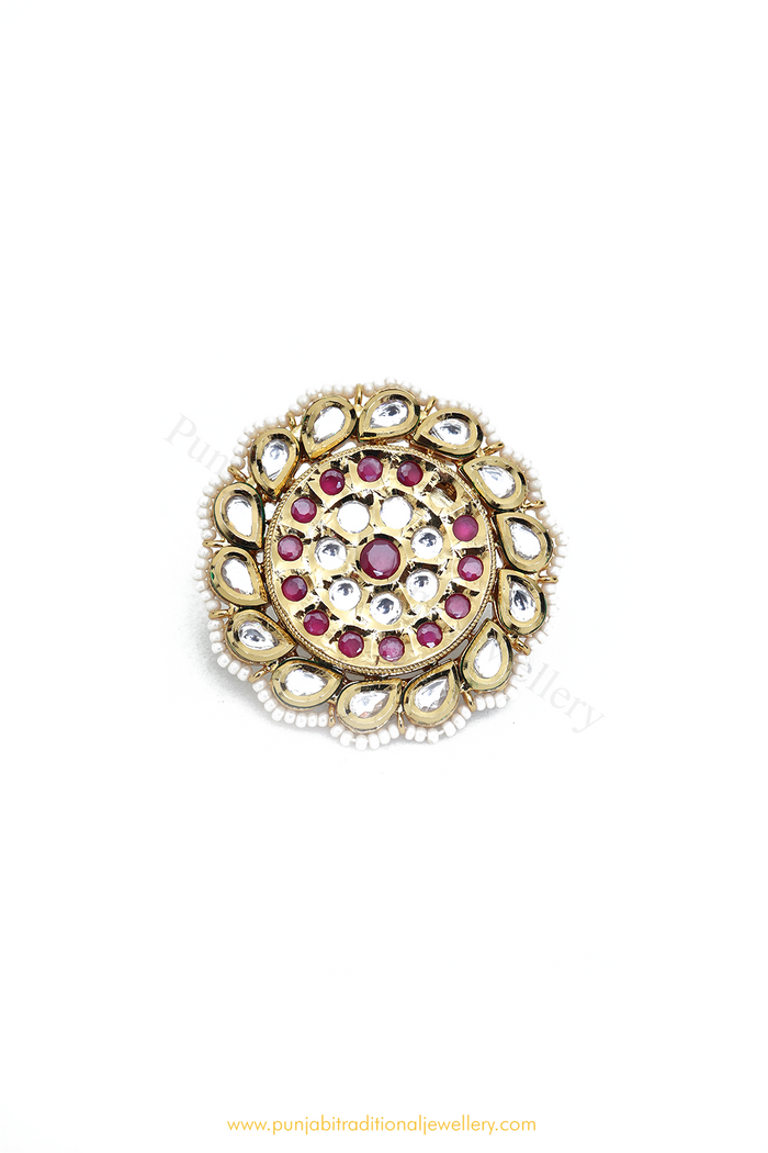 Gold Finished Rubby Kundan Ring By PTJ