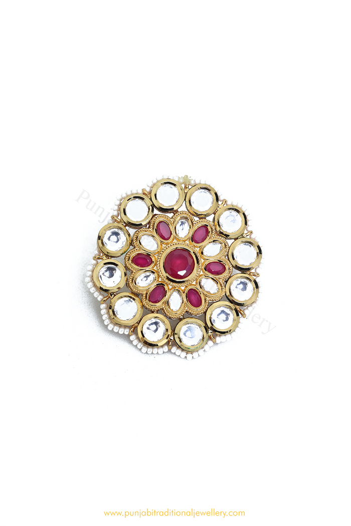 Gold Finished Rubby Kundan Ring By PTJ