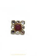 Gold Finished Rubby Kundan Ring By PTJ