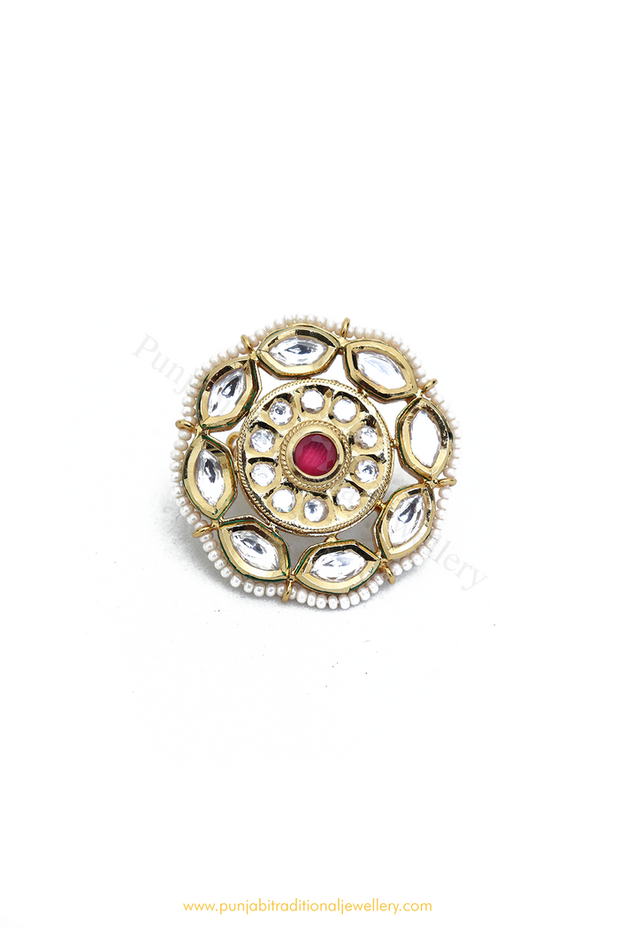 Gold Finished Rubby Kundan Ring By PTJ